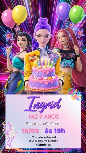 Convite de Aniversário Guerreiras do Kpop Editável