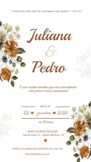 Convite de Casamento Floral Terracota Rústico para Editar