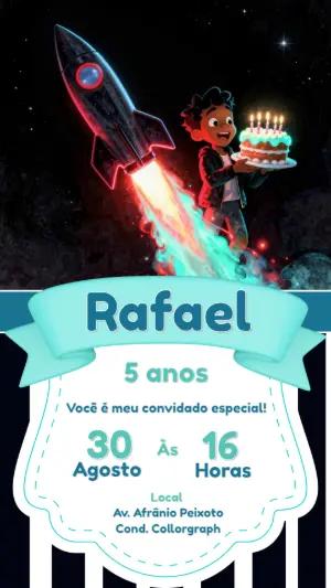 Convite de Aniversário Foguete no Espaço para Editar
