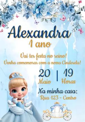 Convite Aniversário Cinderela Baby Azul para Editar
