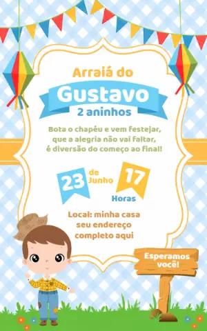 Convite de Aniversário Festa Junina Menino para Editar