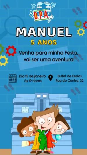 Convite Aniversário DPA com Detetives para Editar Online