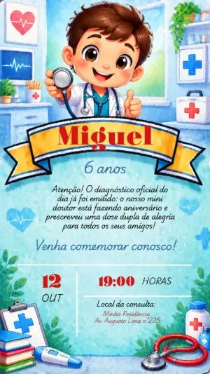 Convite de Aniversário Pequeno Doutor Digital para Editar