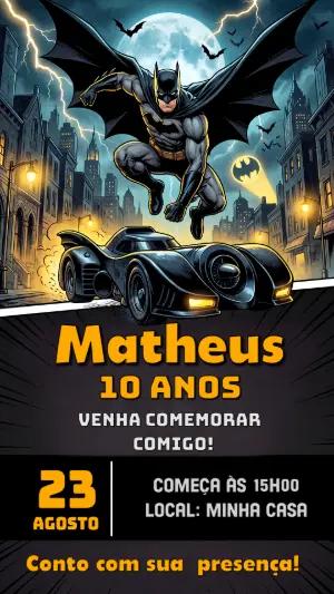 Convite de Aniversário Batman Editável para Festa Infantil