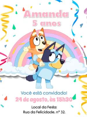 Convite de Aniversário Bluey e Bingo para Editar Online
