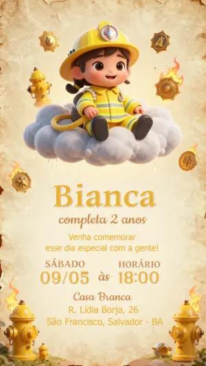 Convite de Aniversário Infantil Tema Bombeira Editável
