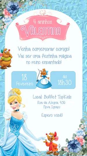 Convite Aniversário Cinderela Princesa Modelo Digital para Editar