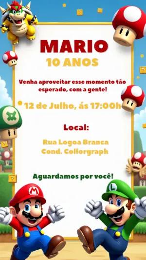 Convite de Aniversário Super Mario para Editar Online