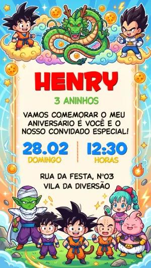 Convite de Aniversário Dragon Ball Chibi para Editar
