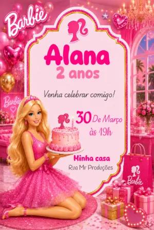 Convite de Aniversário Barbie Rosa Glamour para Editar