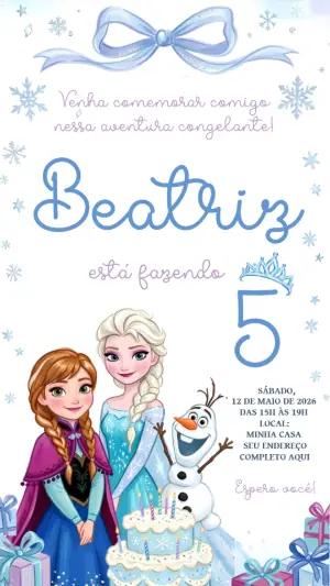 Convite de Aniversário Frozen Editável com Elsa e Anna