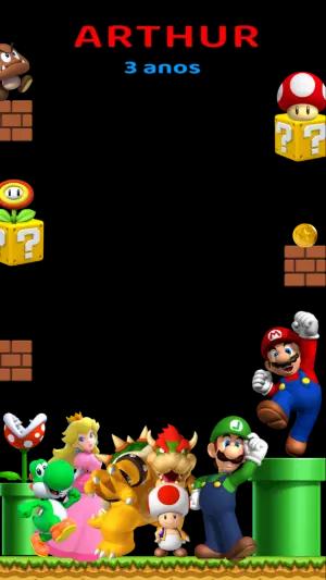 Moldura de Aniversário Super Mario para Stories Editável
