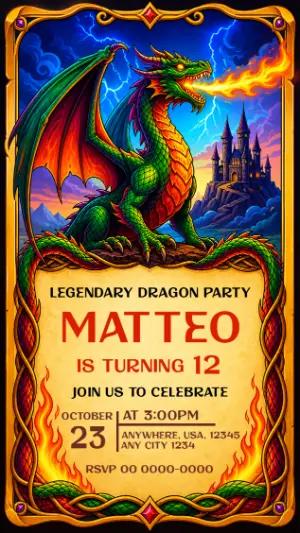 Epic Dragon Birthday Invitation - Editable Template