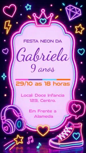 Convite de Aniversário Festa Neon Editável e Vibrante