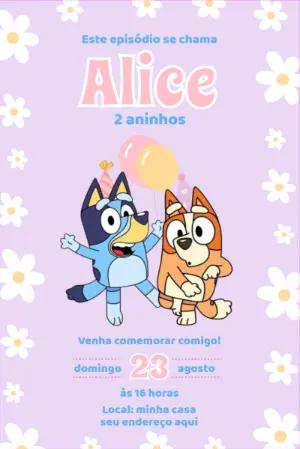 Convite de Aniversário Bluey e Bingo para Editar Online