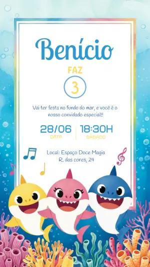 Convite Aniversário Baby Shark para Editar Online