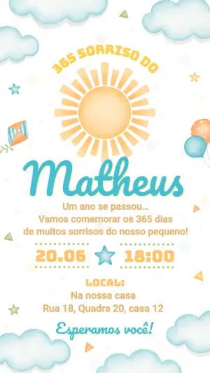 Convite Aniversário 1 Ano 365 Sorrisos do Sol Editável