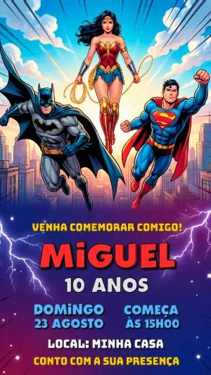 Convite de Aniversário Super Heróis DC Comics Editável