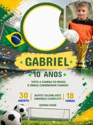 Convite de Aniversário Futebol Brasil com Foto para Editar