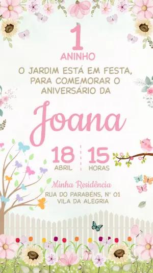 Convite de Aniversário Jardim Encantado Floral para Editar Online
