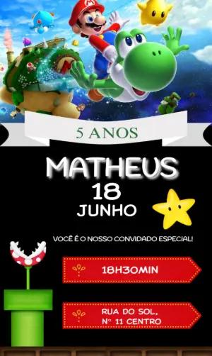 Convite de Aniversário Super Mario Galaxy para Editar Online