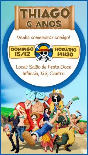 Convite Aniversário One Piece com Personagens para Editar Online