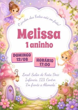 Convite de Aniversário Jardim das Fadas Editável