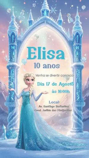 Convite Digital Editável Aniversário Tema Frozen Princesa do Gelo