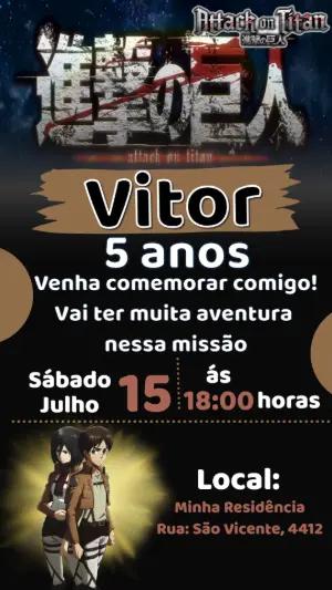 Vídeo Convite de Aniversário Attack on Titan para Editar