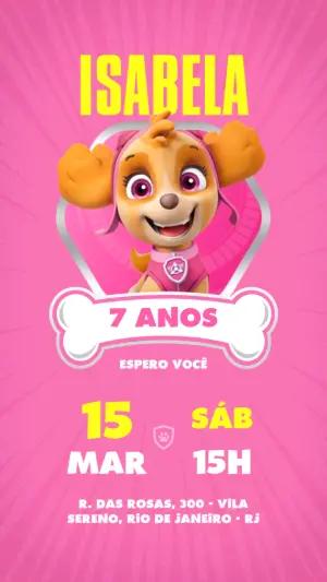 Convite da Skye Patrulha Canina Rosa para Editar Online