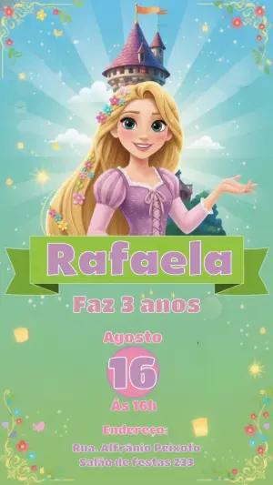 Convite Digital Aniversário Infantil Tema Rapunzel Editável