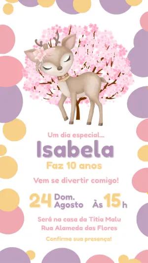 Convite de Aniversário Cervo Boho Editável com Flores