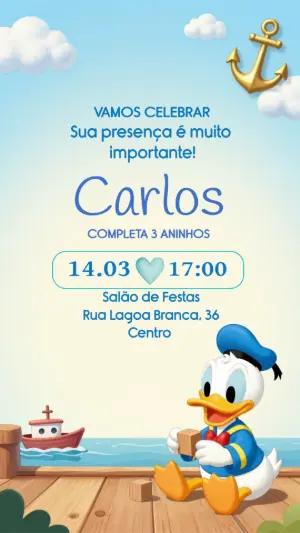Convite de Aniversário Infantil Pato Marinheiro Editável