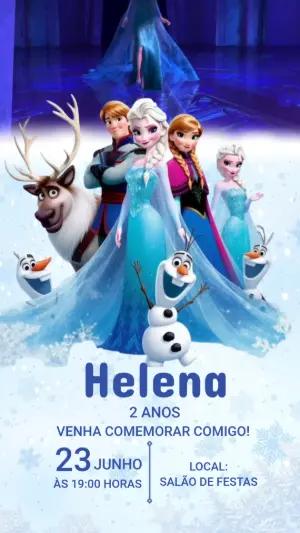 Convite Animado Aniversário Frozen: Aventura Congelante Editável