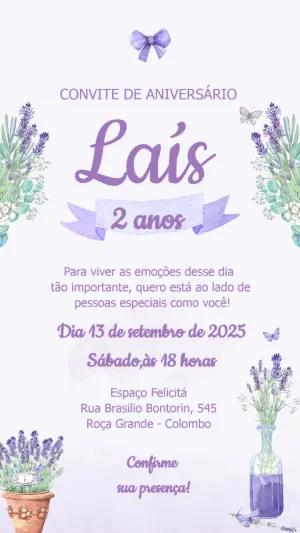 Convite de Aniversário Lavanda Delicado para Editar Online