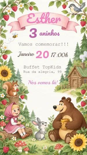Convite de Aniversário Masha e o Urso para Editar Online