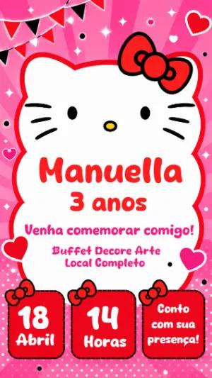 Convite de Aniversário Hello Kitty Rosa para Editar