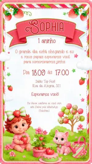 Convite de Aniversário Moranguinho Retrô para Editar
