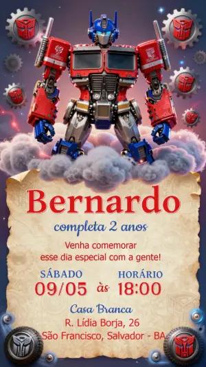 Convite de Aniversário Transformers Robótico para Editar