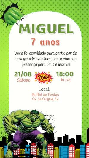 Convite de Aniversário Hulk para Editar e Imprimir Online
