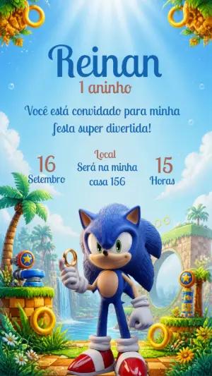 Convite de Aniversário Sonic: Modelo Digital para Editar