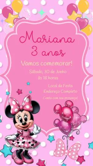 Convite Animado Aniversário Minnie Mouse para Editar Online