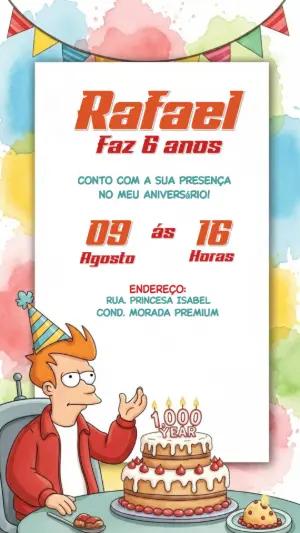 Convite de Aniversário Futurama com Personagem para Editar Online