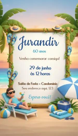 Convite de Aniversário Masculino Praia 3D para Editar Online