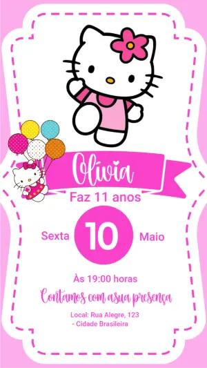 Convite de Aniversário Hello Kitty Rosa para Editar Online