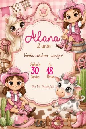 Convite Digital Fazendinha Boiaidera Menina Editável