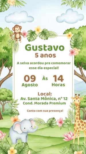 Convite de Aniversário Safari Aquarela para Editar Online