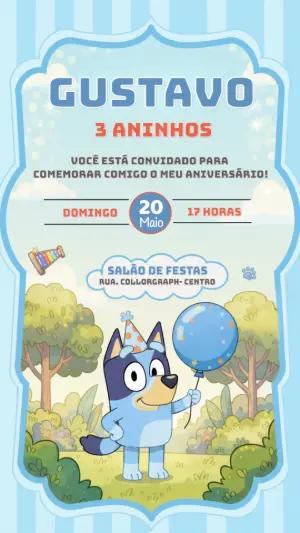 Convite de Aniversário Bluey Azul para Editar e Enviar