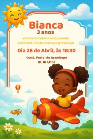 Convite Aniversário Menina Aviadora para Editar Online