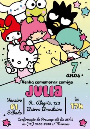 Convite de Aniversário Hello Kitty e Amigos para Editar Online